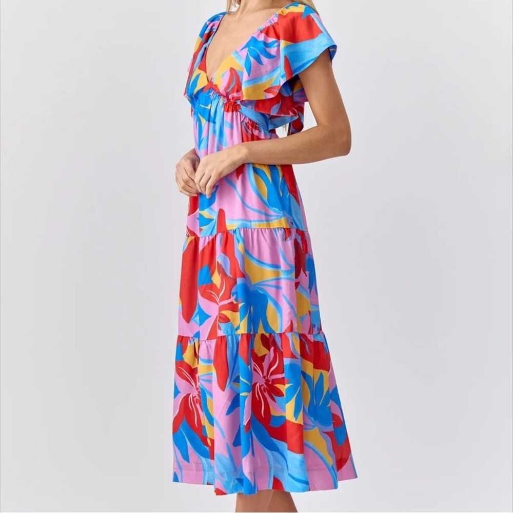 NWT Anthro’s Adelyn Rae,Caroline Flutter Sleeve,Vibrant Floral Dress,Size M - Picture 2 of 8